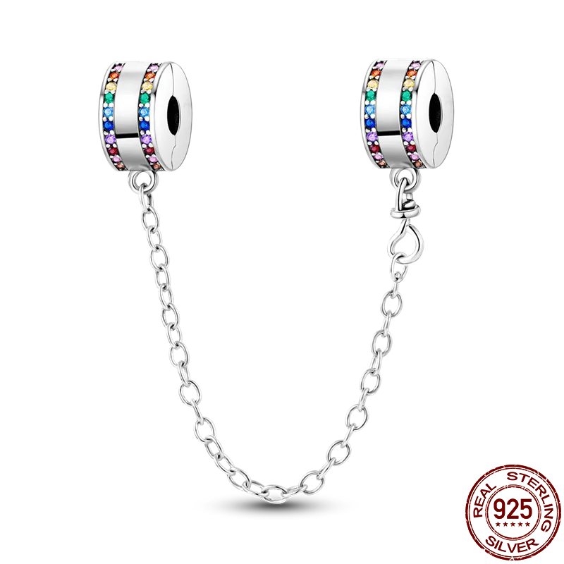 925 Sterling Silver Silicone Spacer Beads & Safety Chain | Clasp Charms Fit Original Pandora 3mm Bracelet – Women’s Jewelry