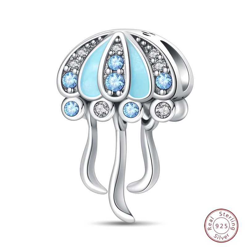 925 Sterling Silver Blue Zircon Ocean Shell Beaded Pendant | Fit Original 3mm Bracelet Women’s Fine Jewelry