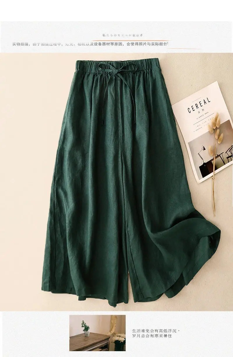 Casual Cotton Linen Pants for Women | Vintage Wide Leg Joggers | Summer Fashion Capri Sweatpants