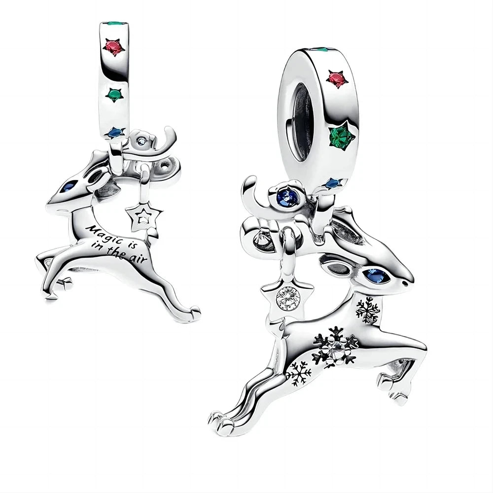 925 Sterling Silver Santa Claus Christmas Tree Elk Socks Charm | Fits Original Pandora Bracelet | DIY Lady Girl Jewelry
