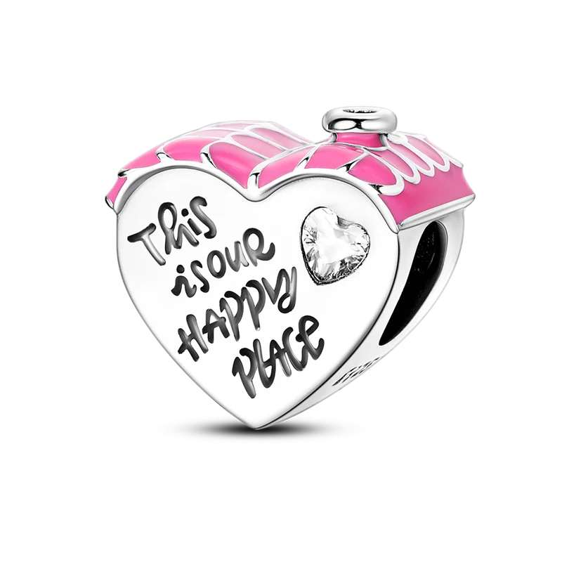 925 Sterling Silver Heart Shaped Warm Family Charm Beads Butterfly Flower Pendant