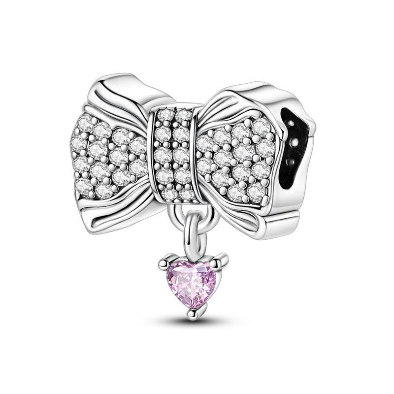925 Sterling Silver Zircon Bowknot Heart Balloon Charms | Original Pendant Beads Fit Bracelet DIY Fine Jewelry for Women