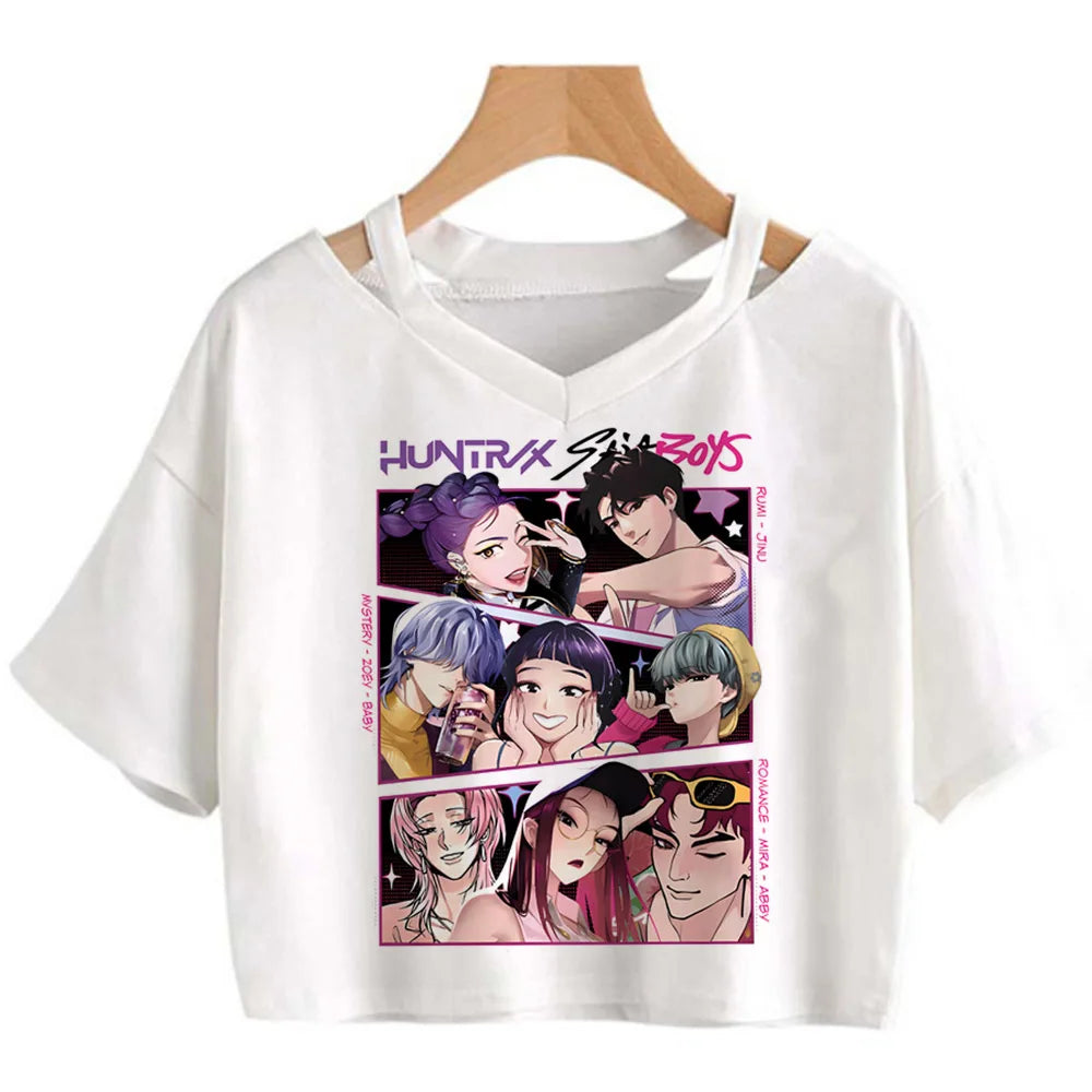 Kpop Demon Hunters Girls Crop T-Shirt – Women’s O-Neck Summer Y2K Punk Sleeveless Top