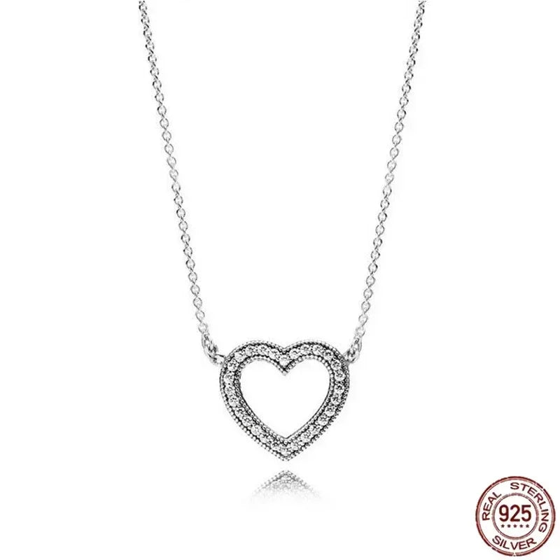 925 Sterling Silver Shiny Round Heart Necklace | Classic Elegant Charm Jewelry Gift for Women