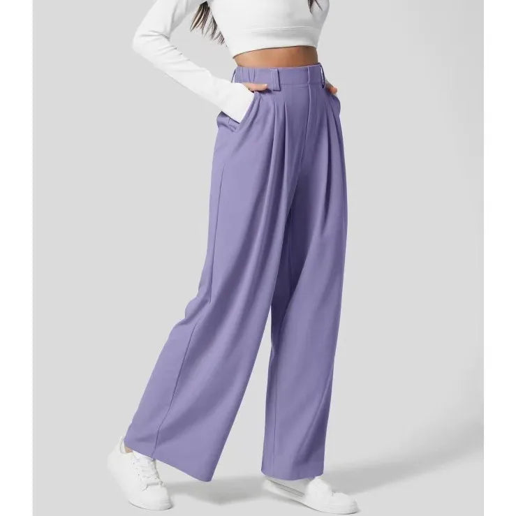 Women’s Solid Color Yoga Pants | Loose Stretch Palazzo Trousers | Streetwear Baggy Joggers with Pockets