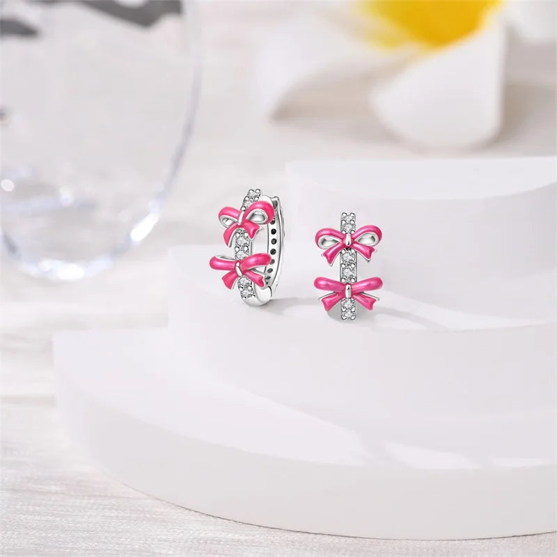 925 Sterling Silver Sweet Bow Heart Zircon Hoop Earrings | Women’s Shining Proluxy Fine Jewelry Gift for Engagement & Birthday