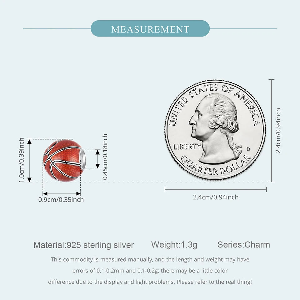 BISAER 925 Sterling Silver Ball Series Charms – Football, Volleyball, Tennis & Basketball Beads Fit Pandora Bracelet DIY Jewelry