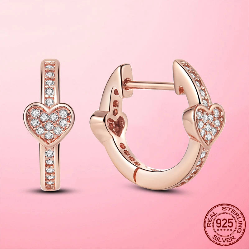 925 Sterling Silver & Rose Gold Heart-to-Heart Hoop Earrings – Women’s Fashion Jewelry Gift