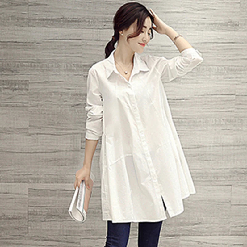 Oversized Shirts & Blouses Women – Korean Fashion 2023 Spring Summer Loose Long Sleeve White Midi Blouse 👕✨