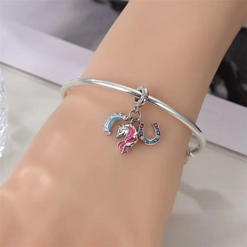 925 Silver Plated Magic Mirror Princess Angel Pink Charm Beads | Fits Original Pan 925 Bracelet | Exquisite DIY Jewelry