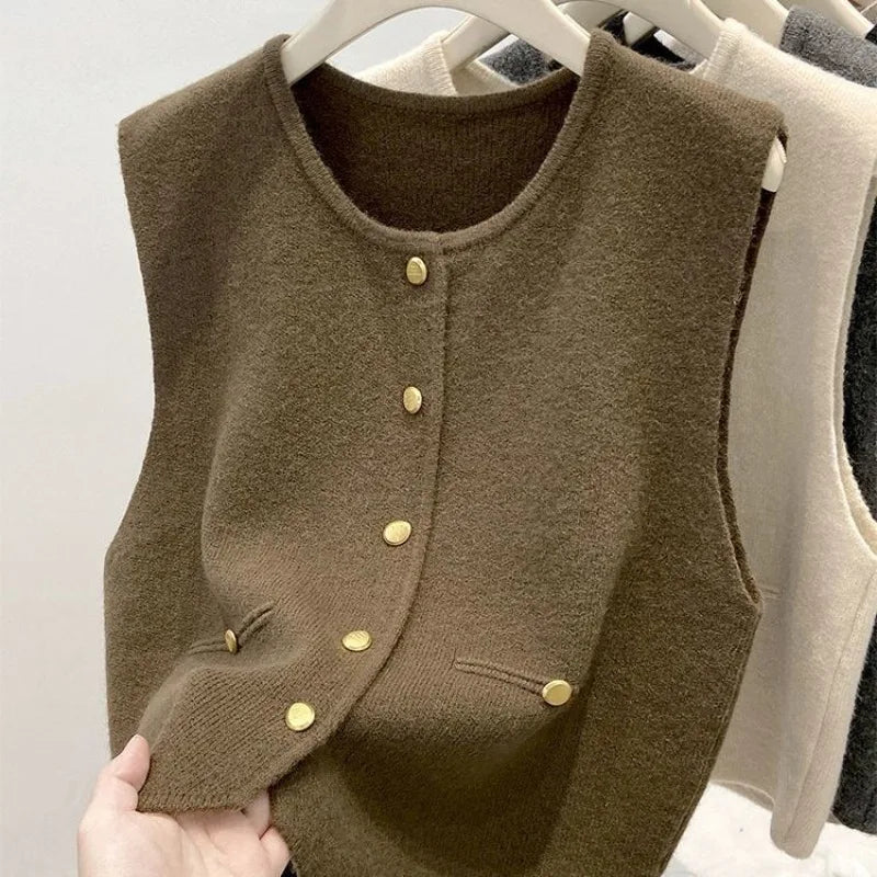 Women’s Knit Vest Cardigan Sweater | Sleeveless Button-Up Round Neck Casual Fashion Top