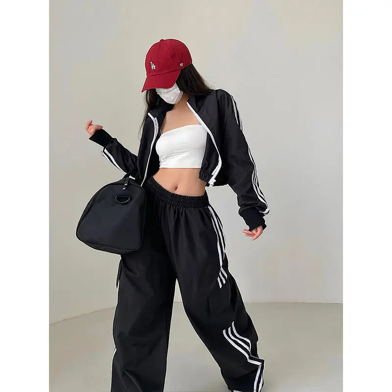 Women’s High Waist Wide Leg Pants | American Style Loose Straight Trousers with Elastic Waist & Cuffed Hem