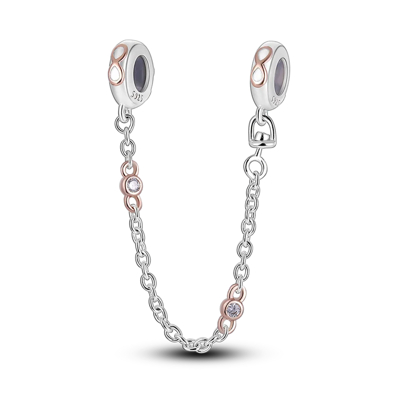 925 Sterling Silver Star, Moon & Heart Safety Chain | CZ Beads Angel Wing Charm for Original Bracelet DIY Jewelry