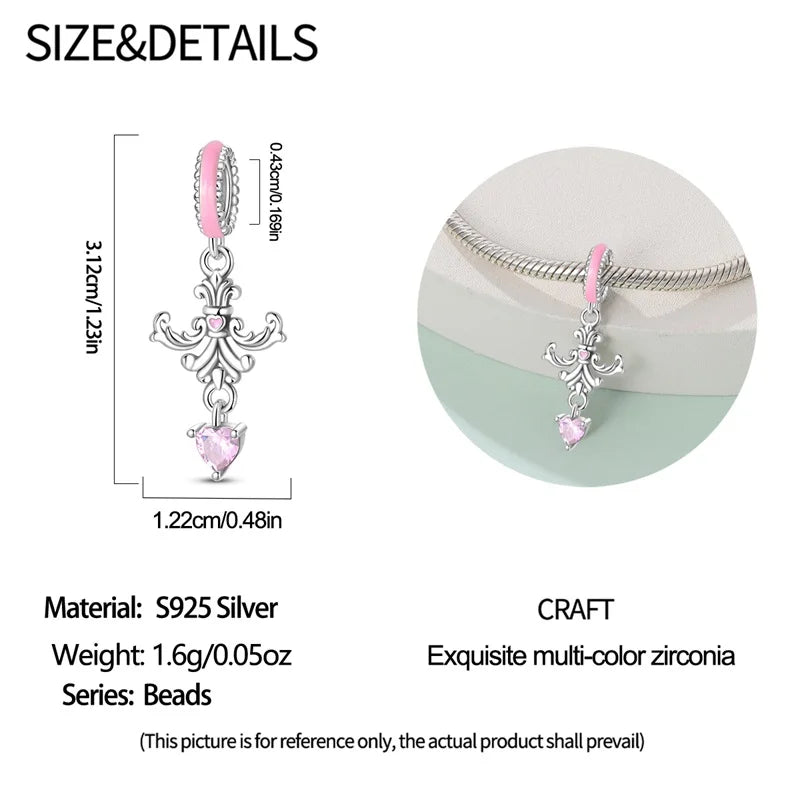 925 Silver Plated Magic Mirror Princess Angel Pink Charm Beads | Fits Original Pan 925 Bracelet | Exquisite DIY Jewelry