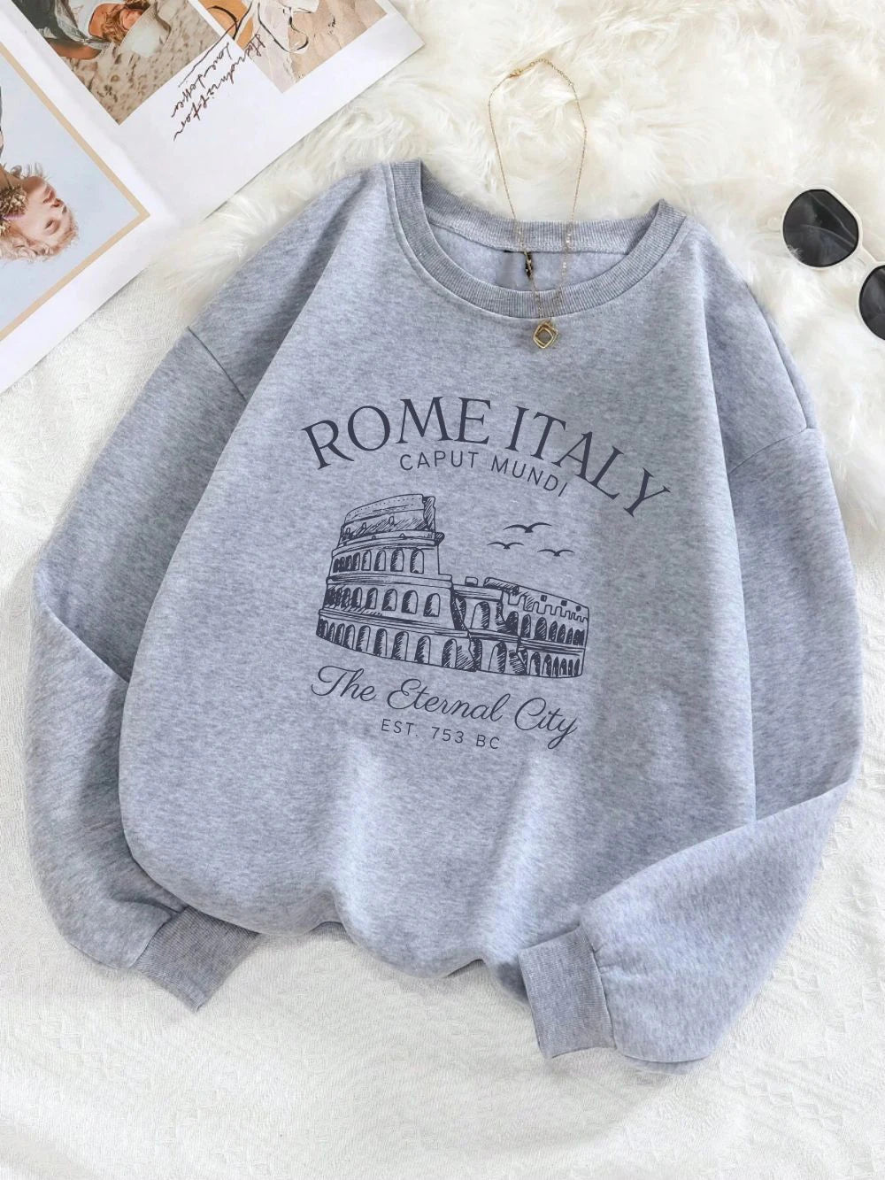 Colosseum Rome Italy Print Sweatshirt for Women | Y2K Casual Crewneck Fleece Pullover