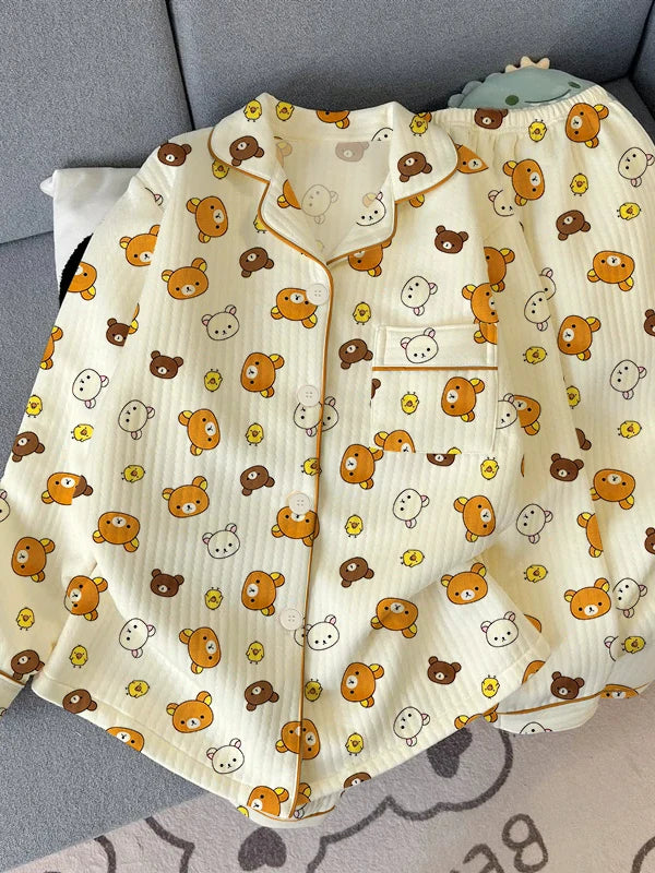 Thickened Air Cotton Women’s Loungewear Set – Lazy Bear Cartoon Long Sleeve Top & Pants 🐻❄️🛋️