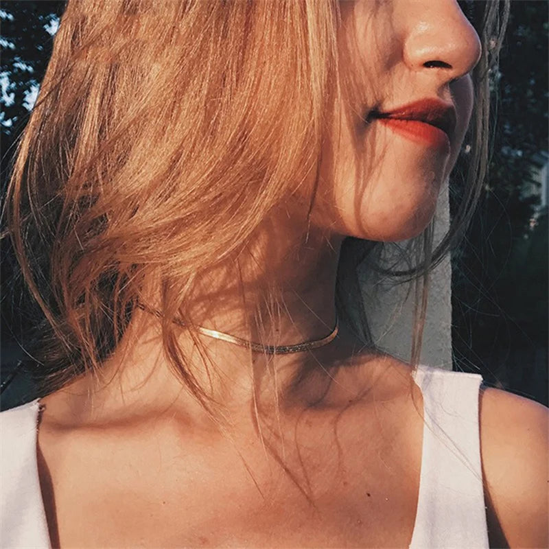 Gold Snake Blade Chain Necklace for Women – 3/4/5mm Stainless Steel Minimalist Punk Choker