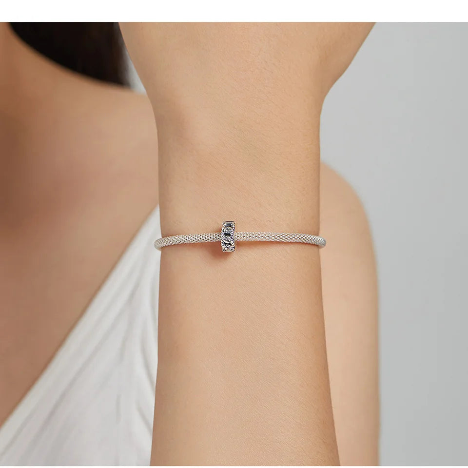 BISAER 925 Sterling Silver Clip Spacer Charm – Star & Cross Stopper Bead Fit Pandora Bracelet DIY Women’s Jewelry