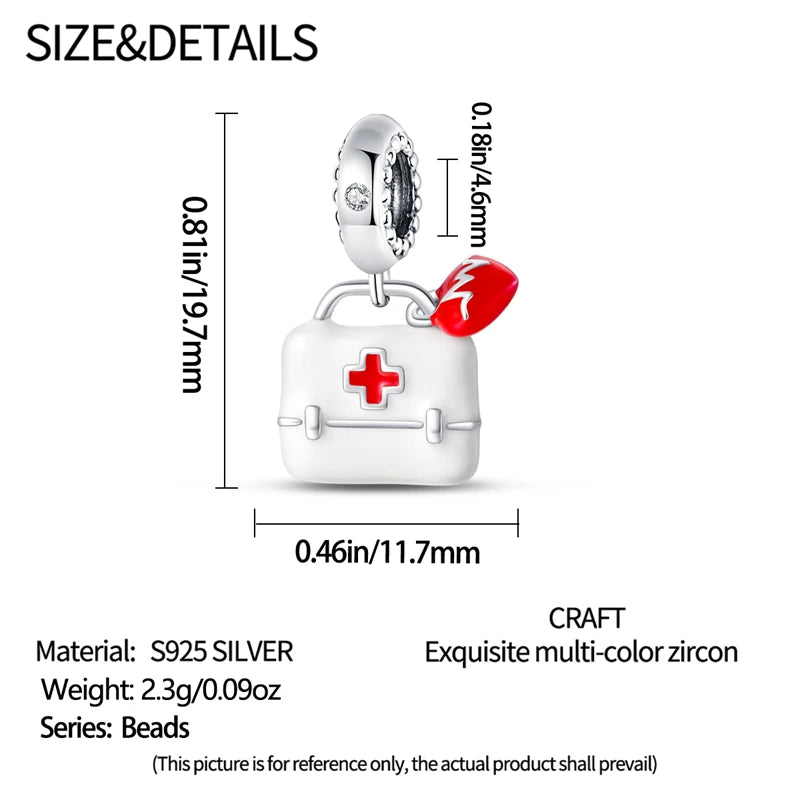 Doctor Nurse 925 Sterling Silver Charms Beads | Original Trendy Medical Pendant for DIY Bracelet Jewelry