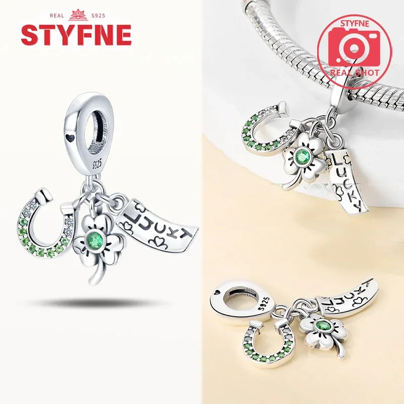 925 Sterling Silver Lucky Eye & Four Leaf Clover Charms – S925 Beads Fit Pandora Bracelet DIY Jewelry Gift for Women