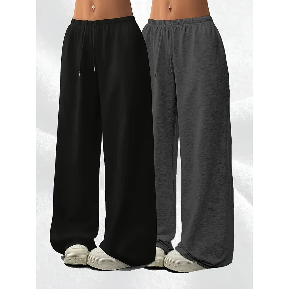 Loose Drapey Sporty Casual Pants for Women – Wide Leg Long Trousers with Drawstring Elastic Waist 👖✨