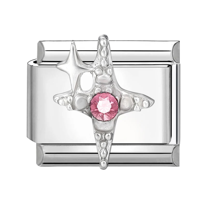 2025 Original Zircon Bow Knot Star Cherry Italian Charm | Stainless Steel 9mm Links DIY Modular Bracelet Jewelry Wholesale