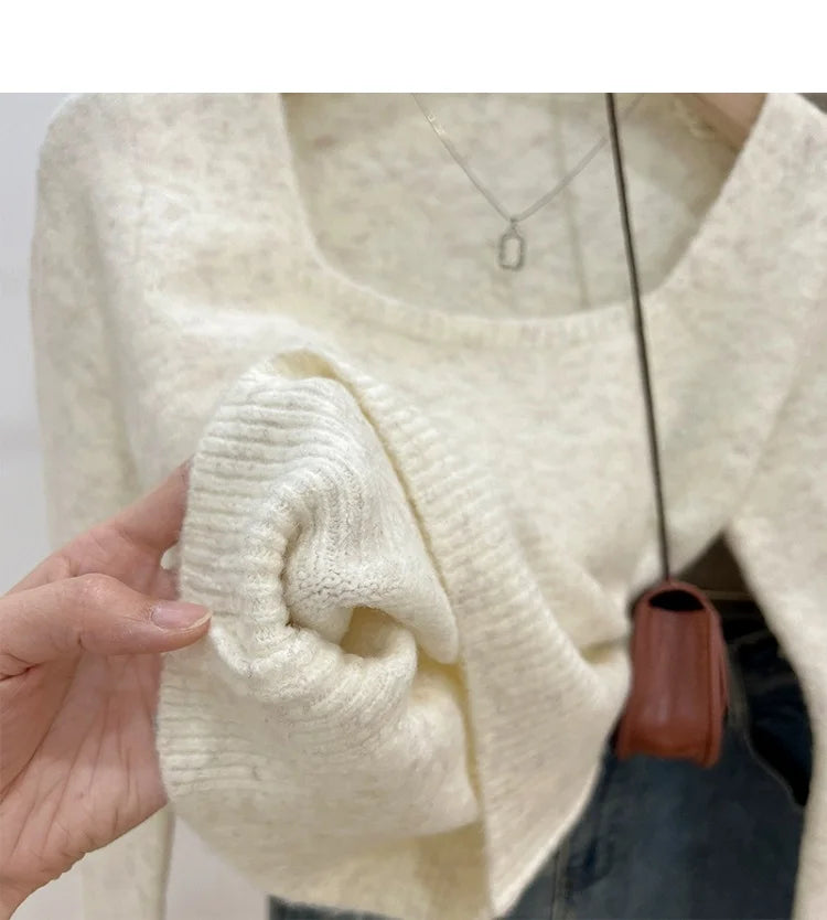 ✨ Soft Short Knitted Sweater Top for Women 🍁 Square Collar Slim Fit | Autumn Winter Inner Base Shirt 👚
