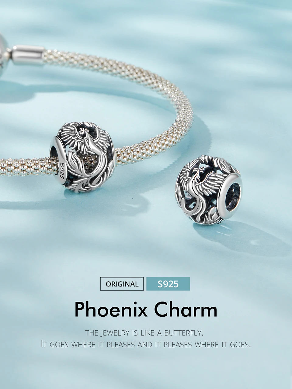 BAMOER 925 Sterling Silver Phoenix & Dragon Charm | Retro Hollow Round Bead | Fits Original Bracelet DIY Jewelry Accessories