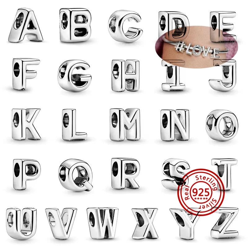 925 Sterling Silver A–Z Alphabet Letter Charms | Gold & Silver Beads for Women DIY Bracelet Jewelry