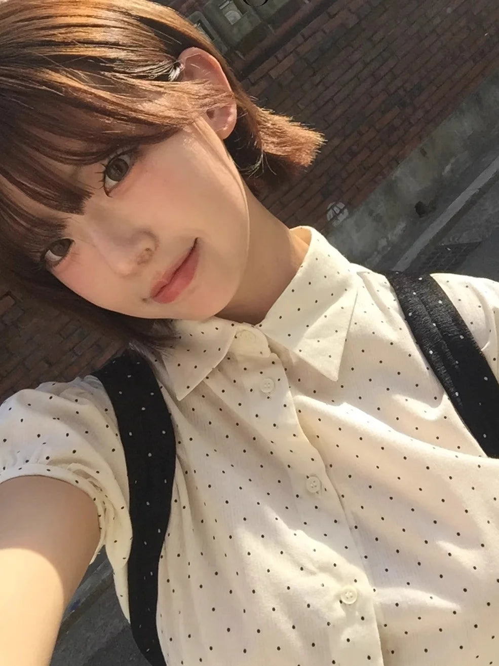 Sweet Korean Style Polka Dot Short Sleeve Blouse | Women’s Slim Fit Summer Top with Bubble Sleeves