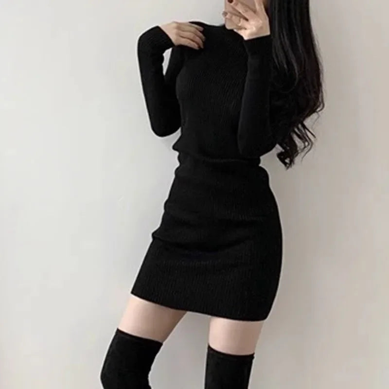 Fanan 2024 Turtleneck Sweater Dress – Sexy Slim Streetwear Bodycon Mini Dress for Women | Thick Basic Bottoming Dress