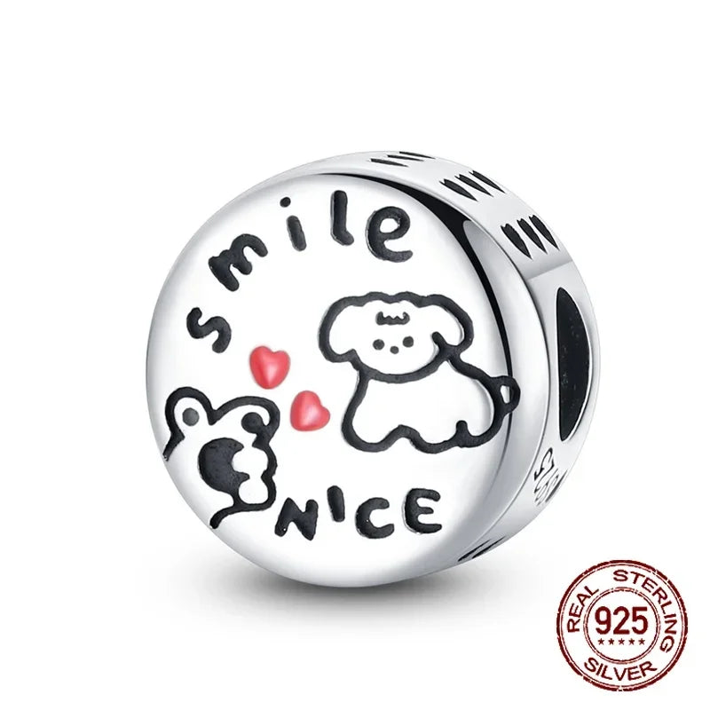 925 Sterling Silver Pink Cat & Dog Paw Charm Bead | Animal Claw Bone Beads for 925 Bracelet DIY Jewelry Gift