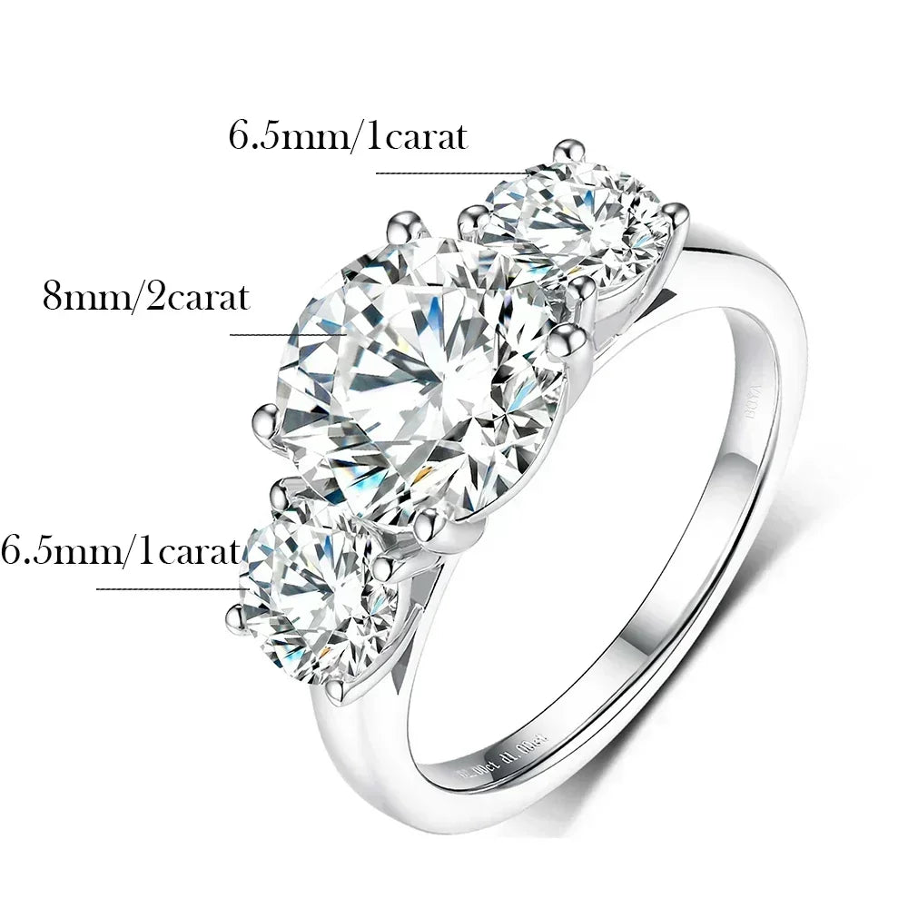4 Carat Moissanite Diamond Engagement Ring – 925 Sterling Silver Three-Stone Wedding Band for Women