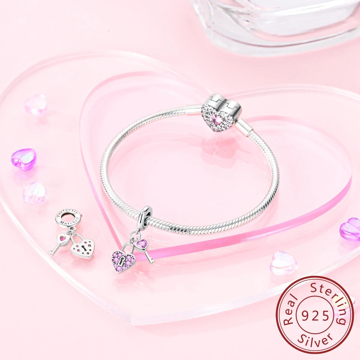 925 Sterling Silver Pink Zircon Heart Cross Charm | Fits Pandora Original Bracelet | Women’s Pendant DIY Jewelry Gift