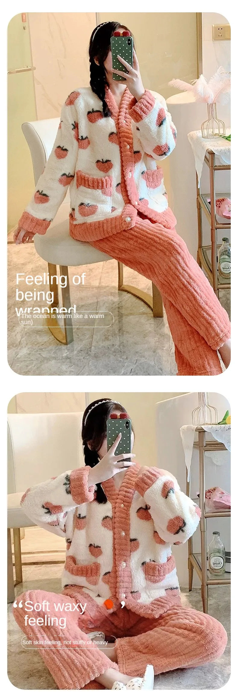 ❄️ Padded Coral Velvet Women’s Pajama Set 🌸 Thickened Warm Flannel Loungewear 🛌 Winter Sleepwear Two-Piece Homewear