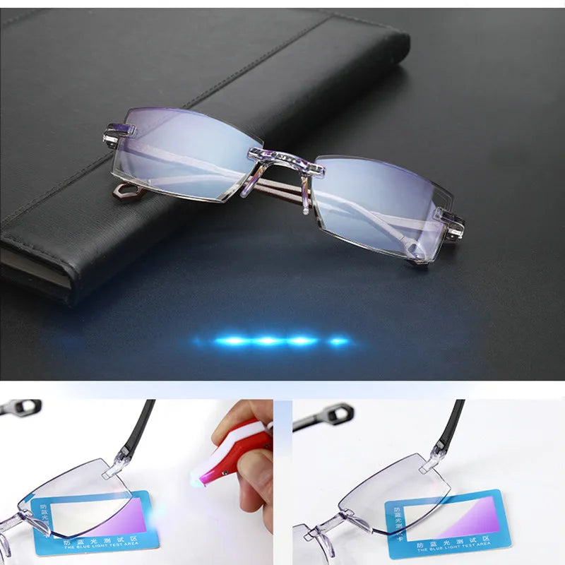 Men & Women Rimless Reading Glasses – Anti Blue Light Bifocal Eyewear for Far & Near Vision | Presbyopic Glasses +1.50/+2.00