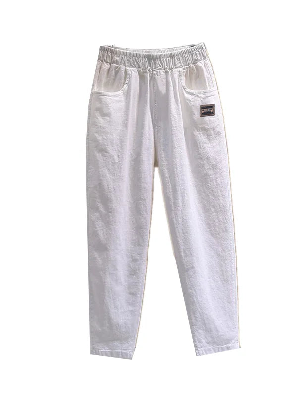 Slimming Straight Leg Cotton Linen Harem Pants – High Waist Casual Summer Trousers Women Loose Fit
