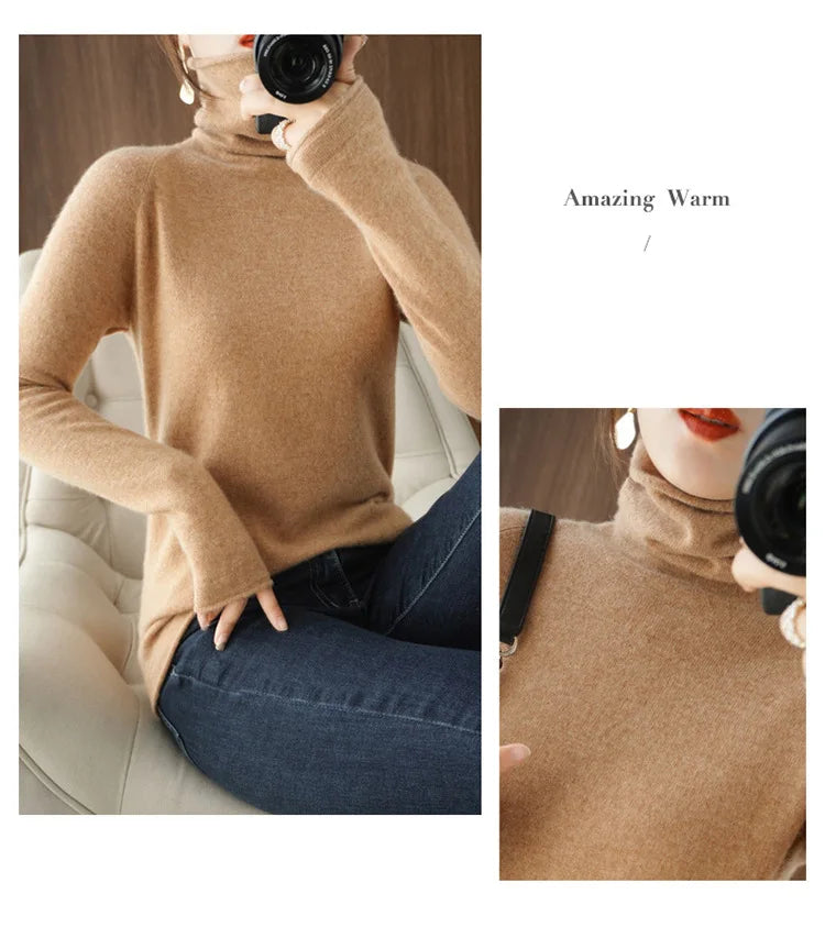 Autumn Winter Women’s Turtleneck Sweater – Slim Fit Long Sleeve Basic Knit Top | Warm Stretch Pullover