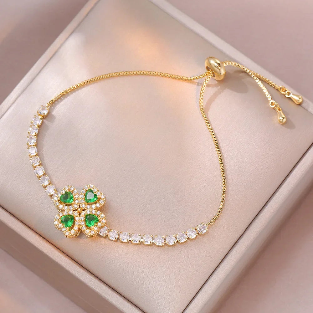 Multicolor Heart Charm Bracelet 💖 Titanium Steel Rhinestone Jewelry