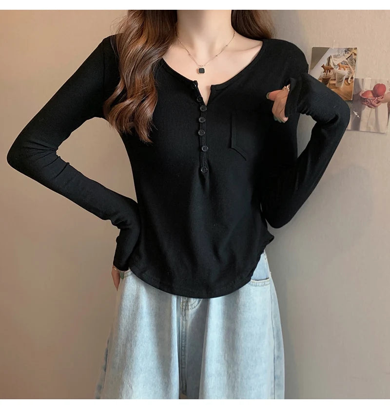✨ Plus Size Irregular Hem T-Shirt 👚 Long Sleeve Korean Style Top 🍁 Casual Spring Autumn Commute Wear