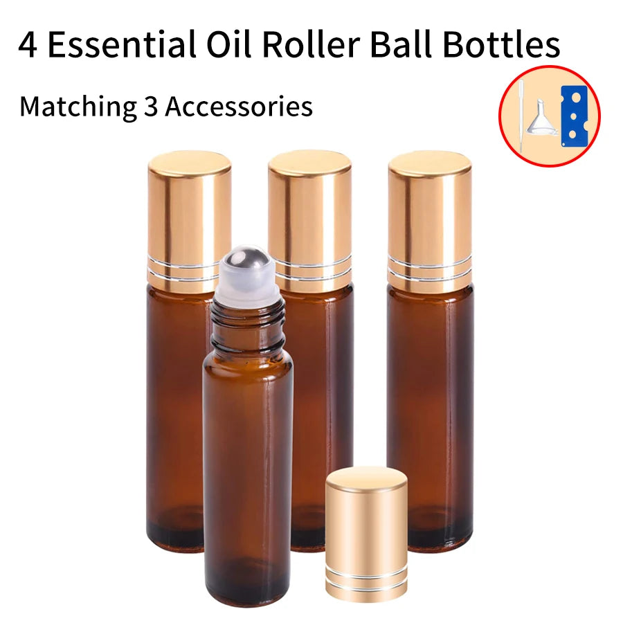 4PCS 10ML Glass Empty Perfume Bottles + 3 Accessories – Tumblers, Dropper, Funnel & Bottle Opener | Refillable Travel Set