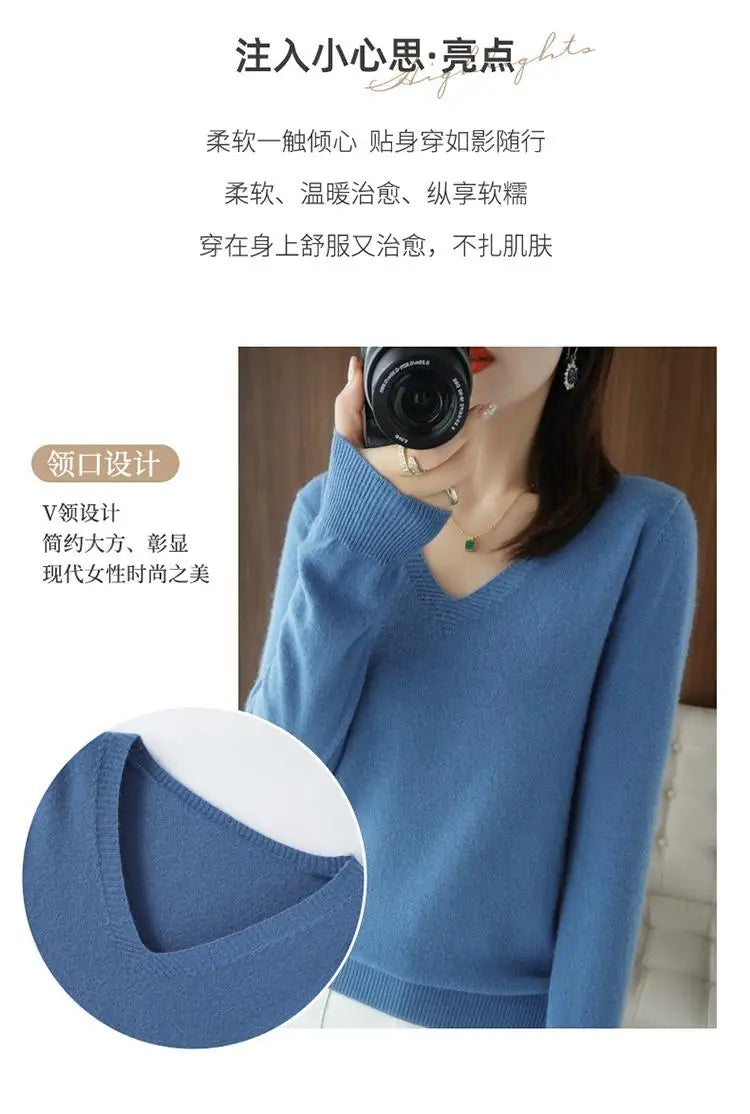 2025 Women’s V-Neck Knitted Sweater | Slim Fit Soft Knit Pullover for Autumn & Winter