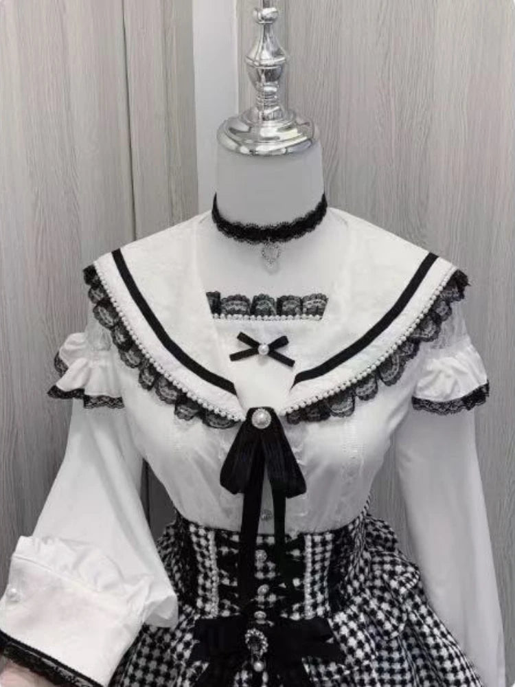 2025 Japanese Kawaii Lolita Lace Blouse | Harajuku Sweet JK Bow Top | Autumn Lightweight Patchwork Shirt for Women