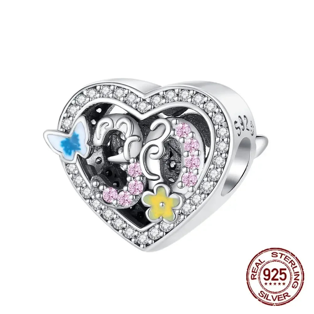 925 Sterling Silver Number & Puppy Family Beads Pendant | Fit 4mm Hole Bracelets