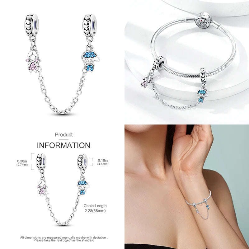 Star Moon & Evil Eye Chain Charm 🌙💙 925 Silver Bracelet Bead Women