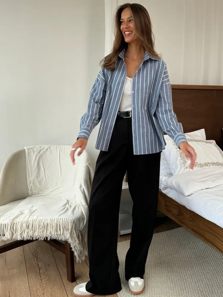 2025 Women’s Summer Striped Long Sleeve Shirt – Lazy Casual Breathable Cardigan Top