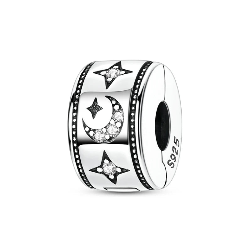 Original 925 Sterling Silver Clip Charm Bead | Round Heart Love Family Charms Fit Bracelet Women DIY Jewelry Gift