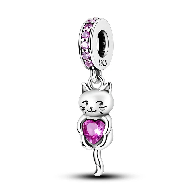 925 Sterling Silver Cute Cat Charm Beads | Paw Print Pendant for Original DIY Bracelets & Women’s Jewelry Gift