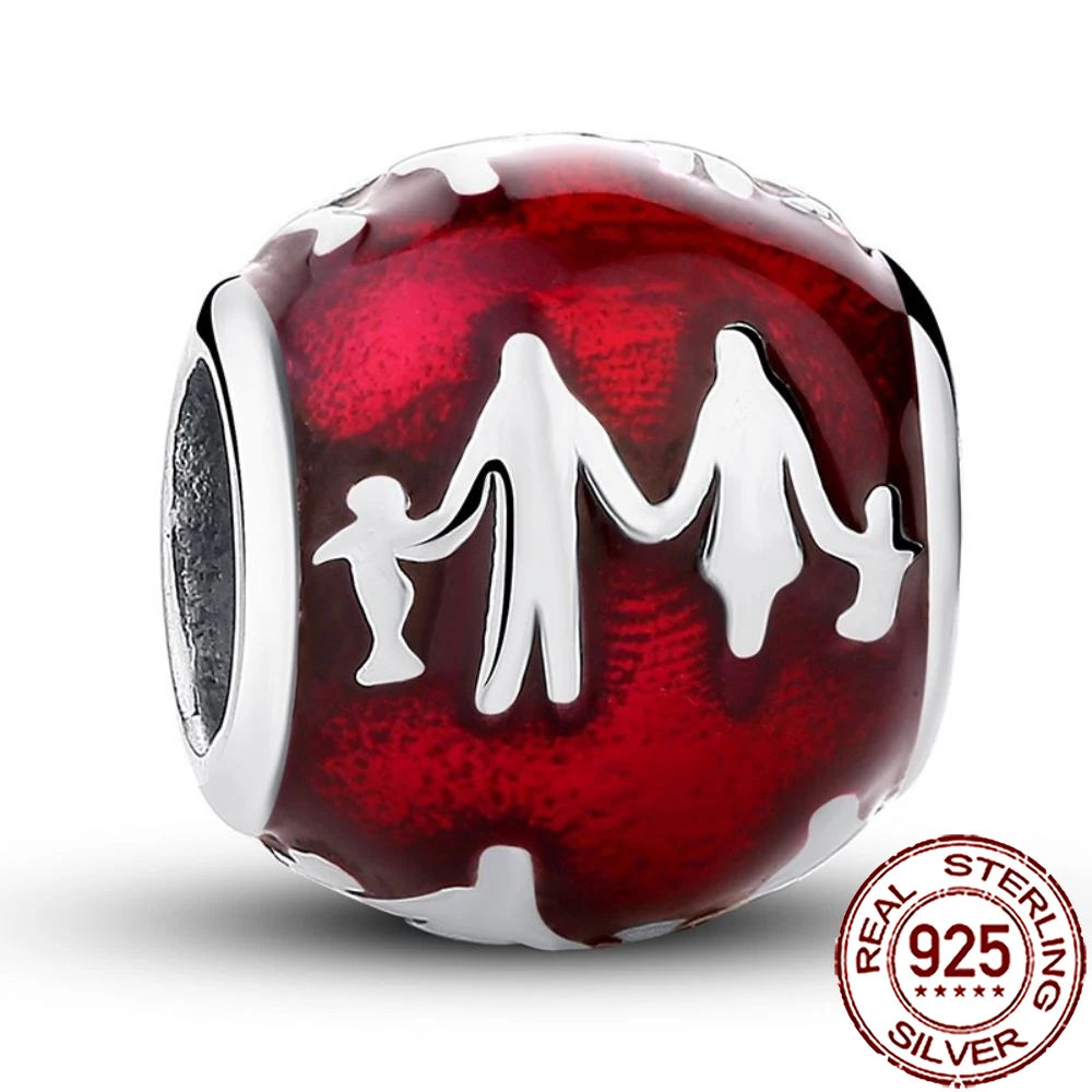 2025 New 925 Sterling Silver Family Love Heart Charm Beads | Sister, Daughter & Mother Pendant for Bracelets & DIY Jewelry