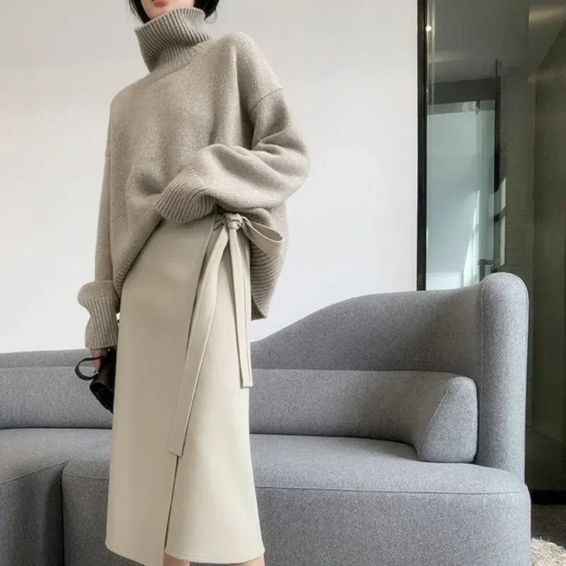 Women’s Oversize Turtleneck Sweater – Long Sleeve Knitted Pullover Autumn Winter Knitwear